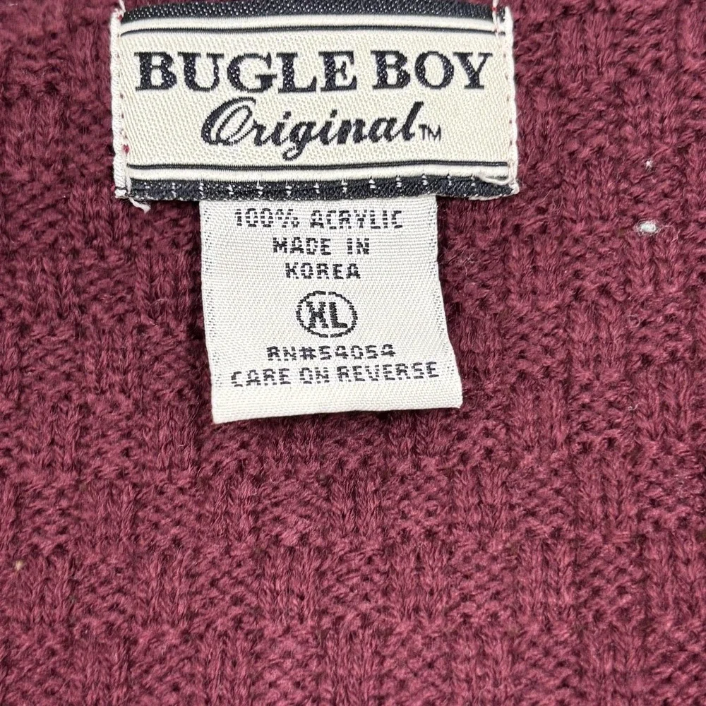 Vintage Bugle Boy Original Sweater Vest Mens‎ XL Burgundy Red V Neck Acrylic
